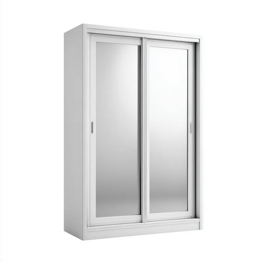 Szafa biała z 2 drzwiami przesuwnymi lusterko 120 x 60 x 200 cm w prostokątnej płyty wiórowej melaminy