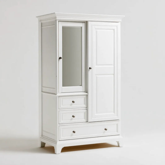 Szafa, Prostokątna szafa biała z lustrem 100 x 55 x 190 cm w MDF