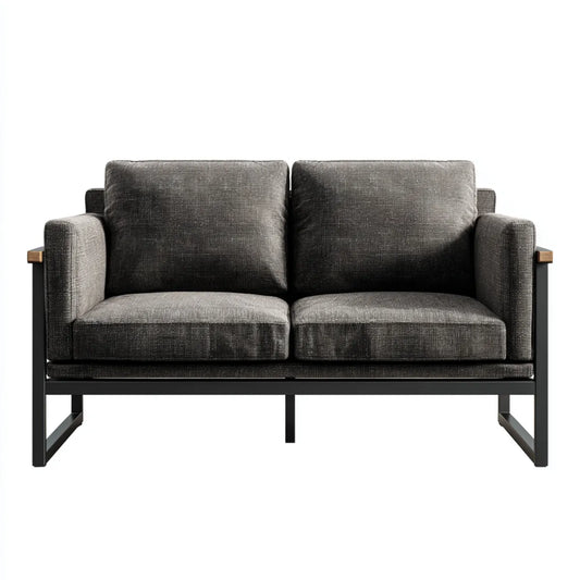 Sofa, 2 fotela szara antracyt 150 x 78 x 78 cm poliester prostokątna stal termoplastyczna