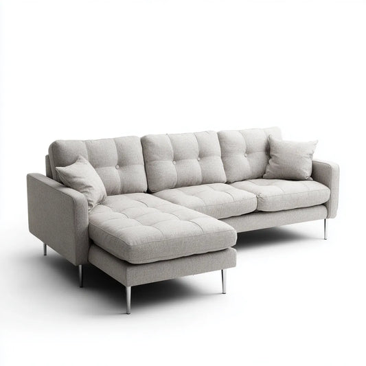 Sofa, Kanapa narożna z jasnoszarym dzbankiem 250 x 160 x 85 cm pianka poliestrowa prostokątna