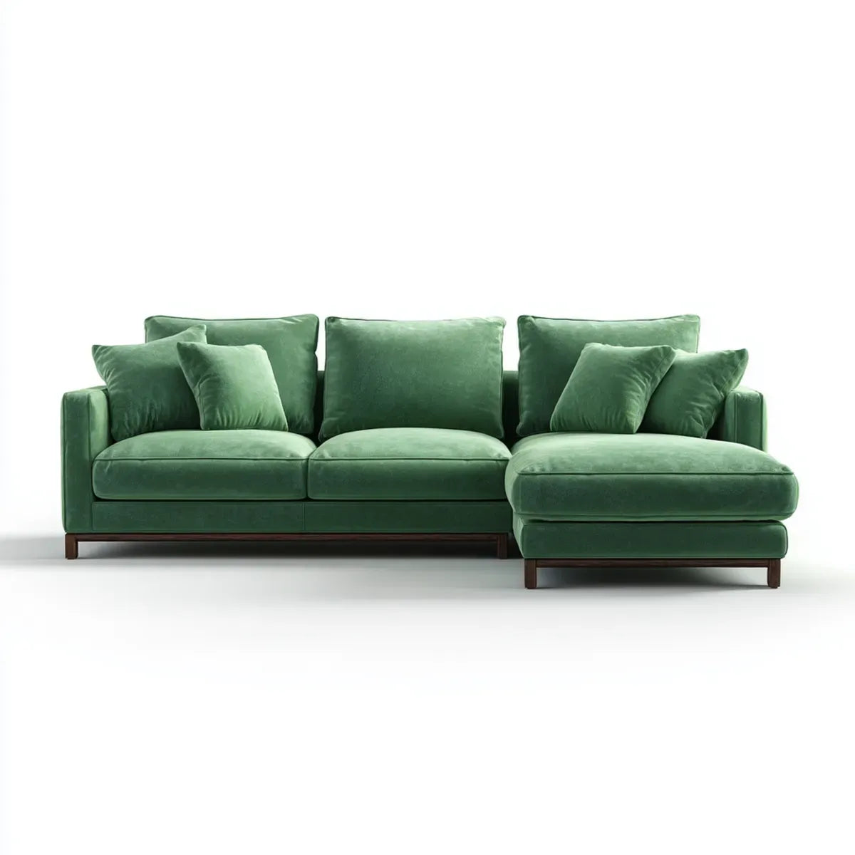 Sofa, 4 fotela zielona w poliestrowym aksamicie w 280 x 160 x 85 cm