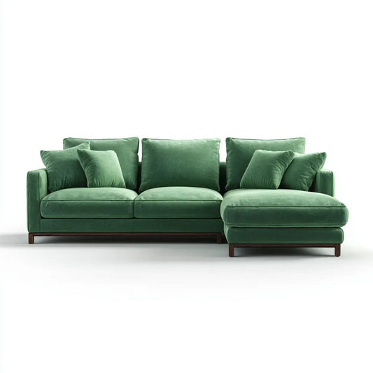 Sofa, 4 fotela zielona w poliestrowym aksamicie w 280 x 160 x 85 cm