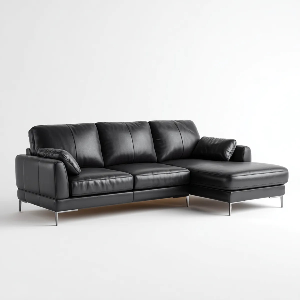Sofa, Kolumna narożna Czarna z rekamierem w prawej stronie 270 x 165 x 85 cm sztuczna skóra PU