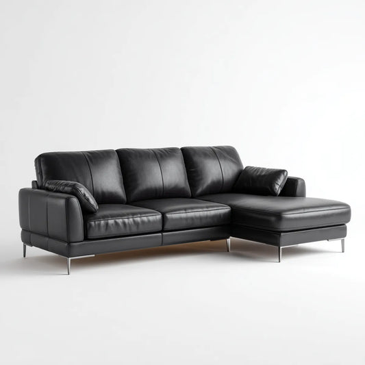 Sofa, Kolumna narożna Czarna z rekamierem w prawej stronie 270 x 165 x 85 cm sztuczna skóra PU