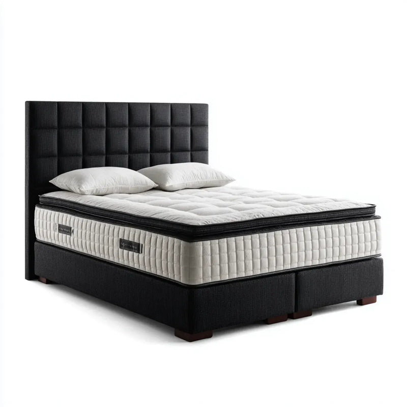 Łóżko dwuosobowe, Podwójne łóżko boxspring czarny 180 x 200 cm w prostokątnym poliestrze z materacem